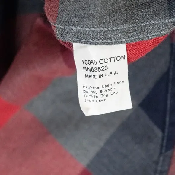 Gitman Bros Vintage Red Gray Check Flannel Shirt 100% Cotton size Small